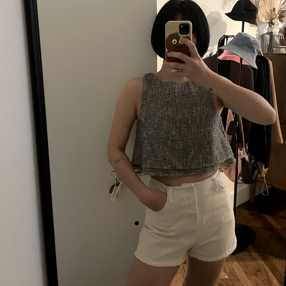Rare Apiece Apart Tweed Double Layer Crop Tank Top